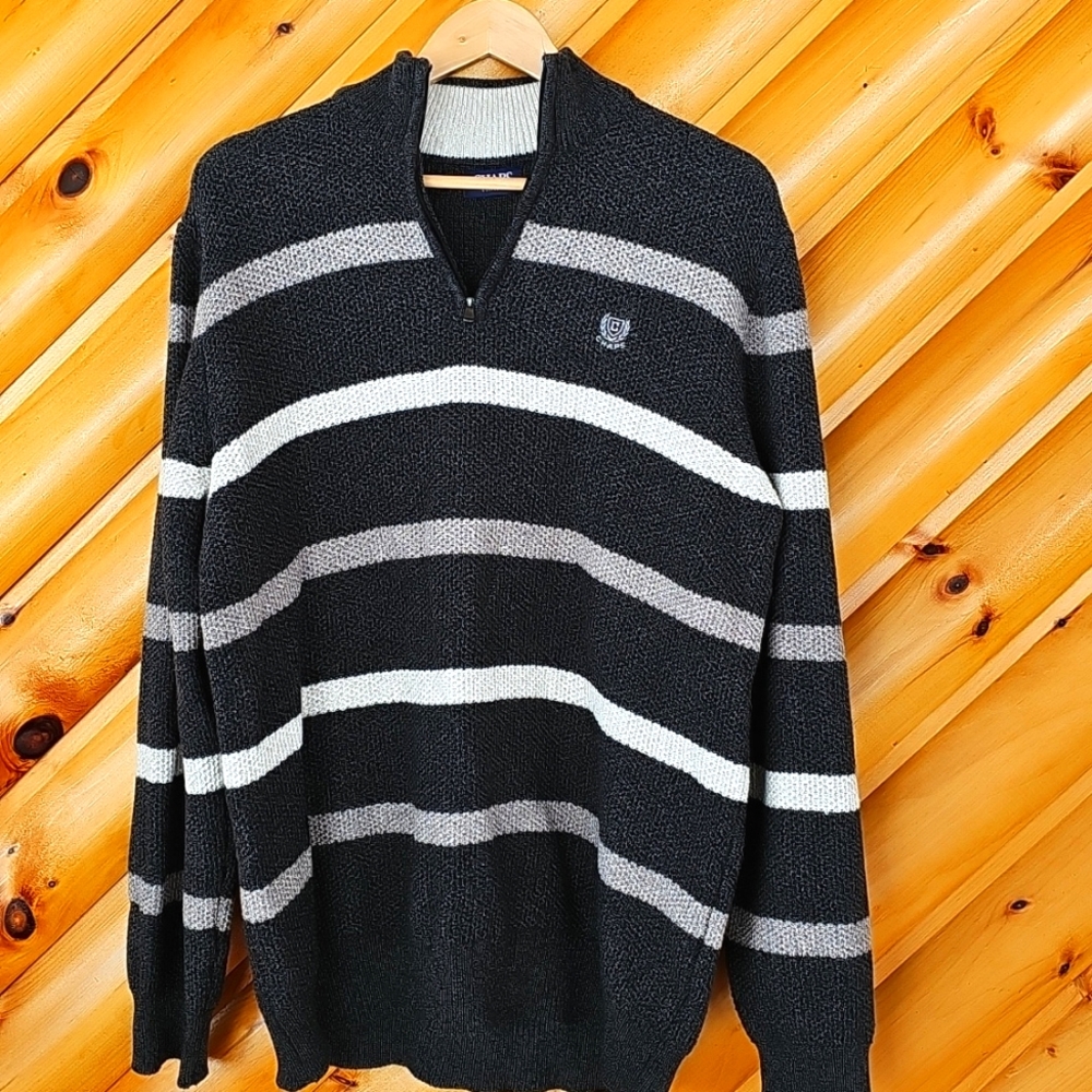 Chaps Striped Half Zip Sweater